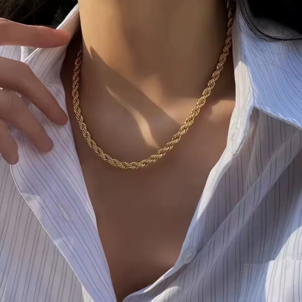 18k Gold Stamped Elegant Gold 4mm Rope Necklace 24" Unisex